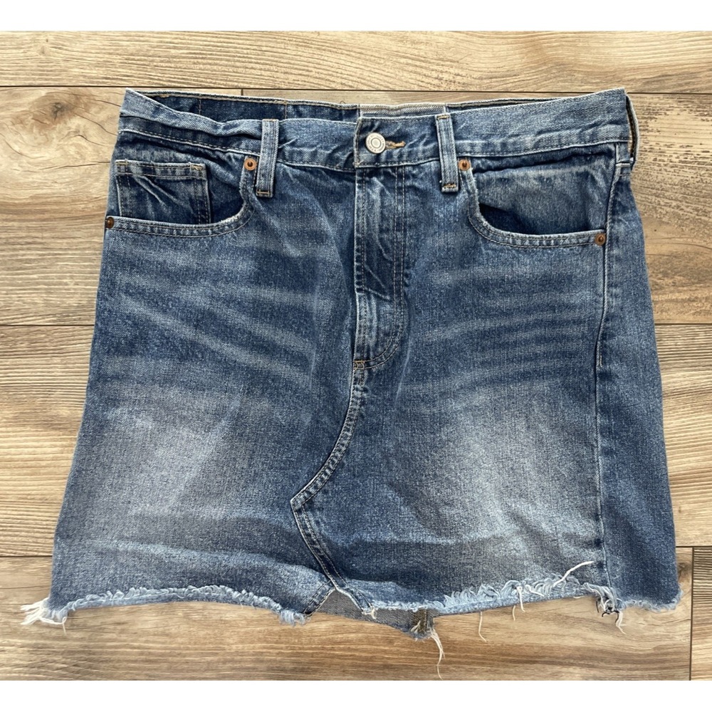 Lucky Brand Old Favorite Mini Denim Skirt Blue Raw Hem Y2K Sz 10/30